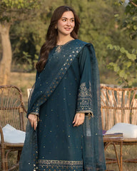 SUMMER-3PC LAWN EMBROIDERED SHIRT WITH ORGANZA EMBROIDERED DUPATTA AND TROUSER -