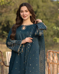 SUMMER-3PC LAWN EMBROIDERED SHIRT WITH ORGANZA EMBROIDERED DUPATTA AND TROUSER -