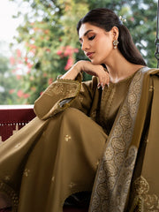 IZEL-3PC DHANAK EMBROIDERED SHIRT WITH COURTRAI PRINTED SHAWL & TROUSER-4376