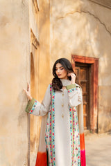 WINTER-3PC RAW SILK EMBROIDERED SHIRT WITH CHIFFON TYE&DYE DUPATTA AND TROUSER-5150