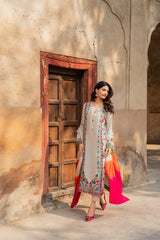 WINTER-3PC RAW SILK EMBROIDERED SHIRT WITH CHIFFON TYE&DYE DUPATTA AND TROUSER-5150