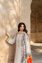 WINTER-3PC RAW SILK EMBROIDERED SHIRT WITH CHIFFON TYE&DYE DUPATTA AND TROUSER-5150