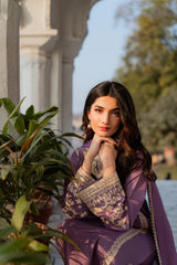 WINTER-3PC RAW SILK EMBROIDERED SHIRT WITH SOFT SILK DUPATTA AND TROUSER-5149
