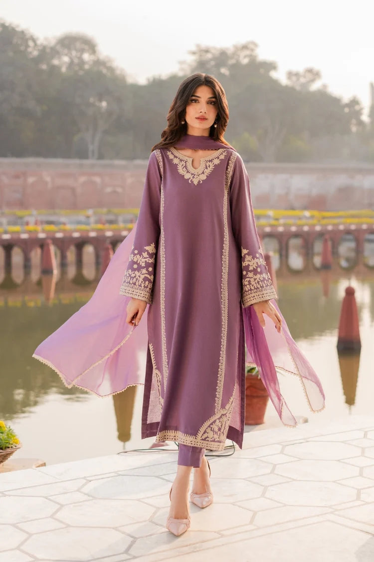WINTER-3PC RAW SILK EMBROIDERED SHIRT WITH SOFT SILK DUPATTA AND TROUSER-5149