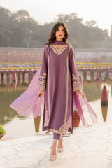 WINTER-3PC RAW SILK EMBROIDERED SHIRT WITH SOFT SILK DUPATTA AND TROUSER-5149
