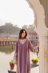 WINTER-3PC RAW SILK EMBROIDERED SHIRT WITH SOFT SILK DUPATTA AND TROUSER-5149