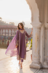WINTER-3PC RAW SILK EMBROIDERED SHIRT WITH SOFT SILK DUPATTA AND TROUSER-5149