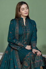 WINTER-3PC DHANANK EMBROIDERED SHIRT WITH DHANAK EMBROIDERED SHAWL AND TROUSER-4256