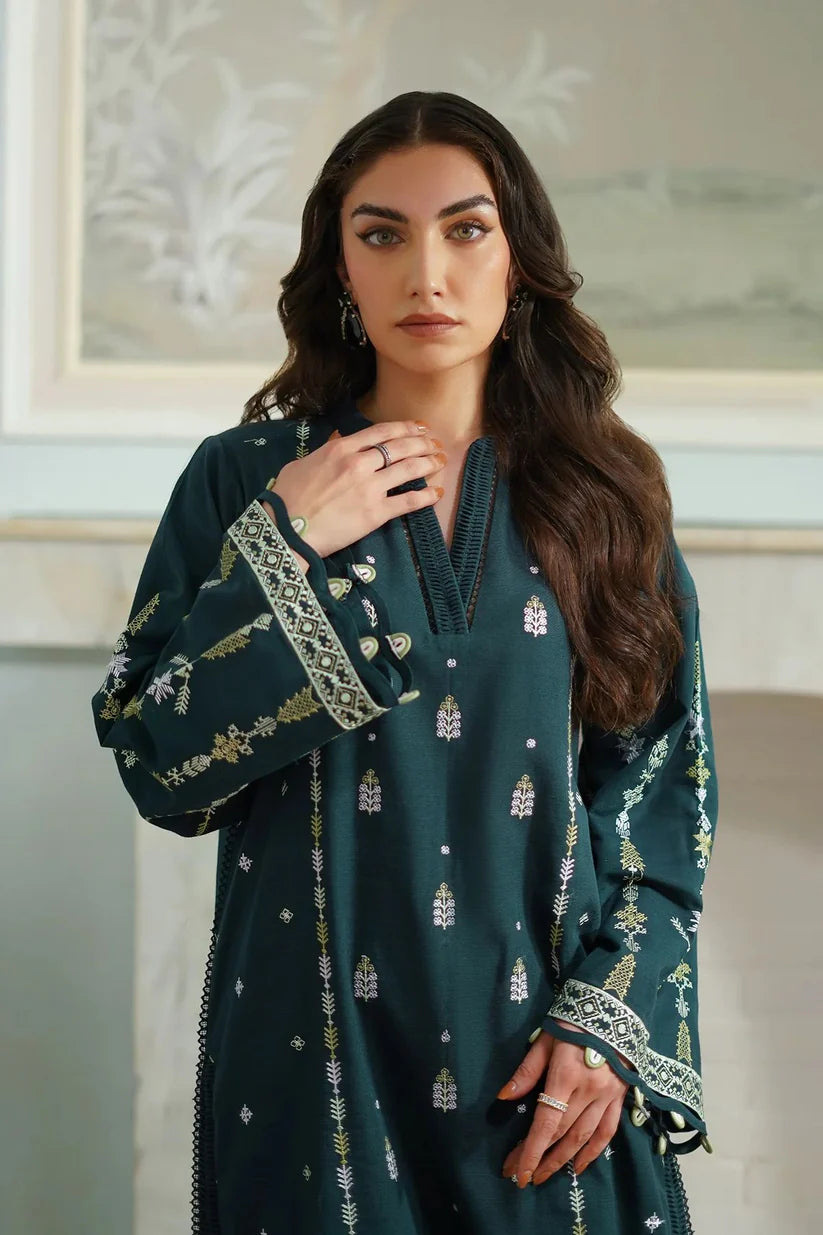 WINTER-3PC DHANAK EMBROIDERED SHIRT WITH DHANAK EMBROIDERED SHAWL & TROUSER-4154