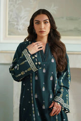 WINTER-3PC DHANAK EMBROIDERED SHIRT WITH DHANAK EMBROIDERED SHAWL & TROUSER-4154