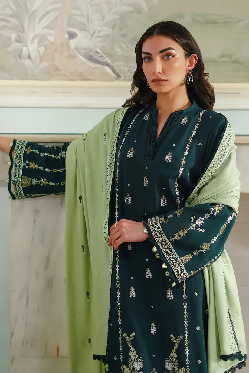 WINTER-3PC DHANAK EMBROIDERED SHIRT WITH DHANAK EMBROIDERED SHAWL & TROUSER-4154