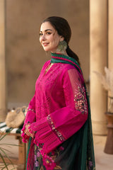 WINTER-3PC DHANAK CHIKANKAARI EMBROIDERED SHIRT WITH WOOL PRINTED SHAWL AND TROUSER-5134