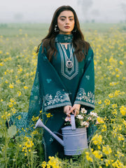WINTER-3PC DHANAK EMBROIDERED SHIRT WITH COURTRAI PRINTED SHAWL AND TROUSER-4107