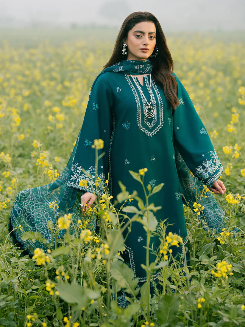 WINTER-3PC DHANAK EMBROIDERED SHIRT WITH COURTRAI PRINTED SHAWL AND TROUSER-4107