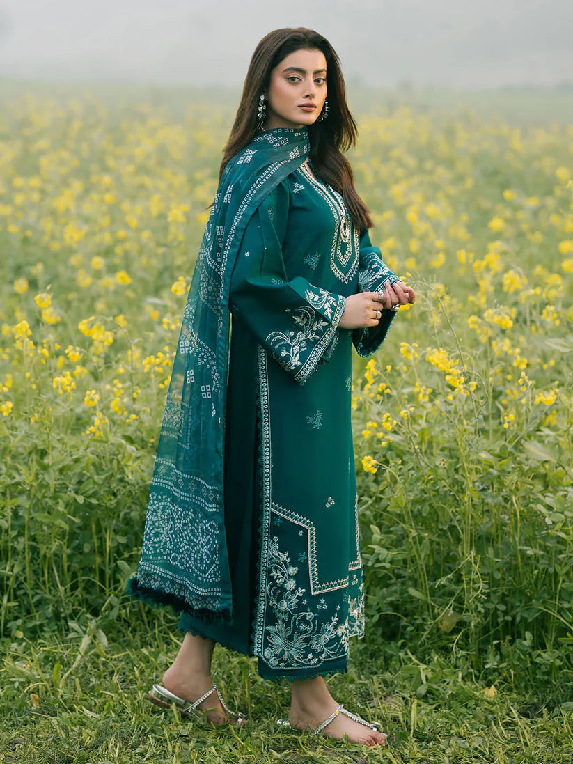 WINTER-3PC DHANAK EMBROIDERED SHIRT WITH COURTRAI PRINTED SHAWL AND TROUSER-4107