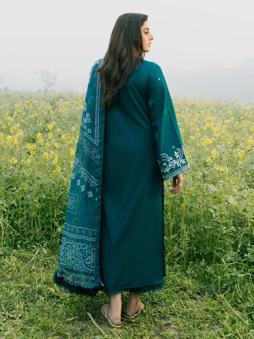 WINTER-3PC DHANAK EMBROIDERED SHIRT WITH COURTRAI PRINTED SHAWL AND TROUSER-4107