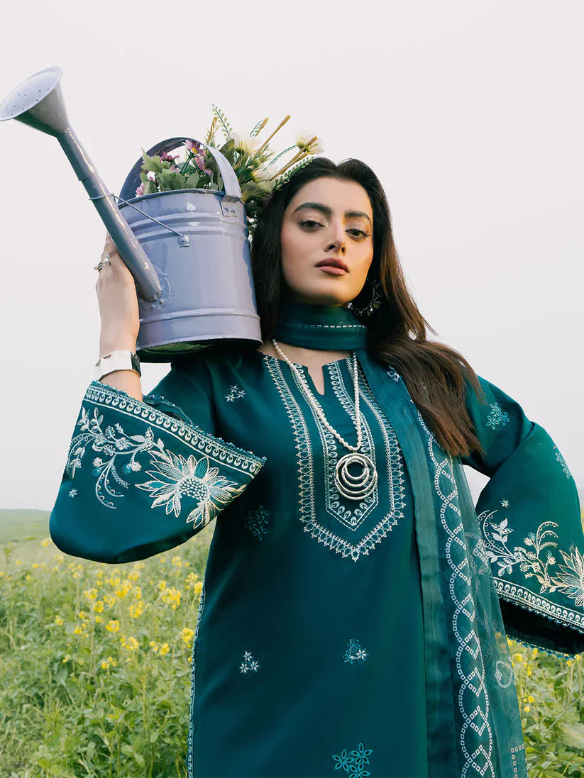 WINTER-3PC DHANAK EMBROIDERED SHIRT WITH COURTRAI PRINTED SHAWL AND TROUSER-4107