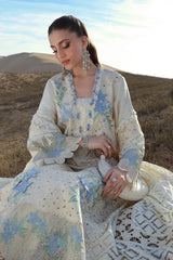 WINTER-3PC DHANAK CHIKANKAARI EMBROIDERED SHIRT WITH KHADDI NET EMBROIDERED DUPATTA AND TROUSER-5260