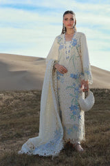 WINTER-3PC DHANAK CHIKANKAARI EMBROIDERED SHIRT WITH KHADDI NET EMBROIDERED DUPATTA AND TROUSER-5260