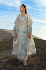WINTER-3PC DHANAK CHIKANKAARI EMBROIDERED SHIRT WITH KHADDI NET EMBROIDERED DUPATTA AND TROUSER-5260