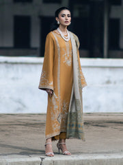 WINTER-3PC DHANAK EMBROIDERED SHIRT WITH COUTRAI PRINTED SHAWL & TROUSER-4129