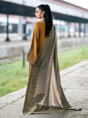 WINTER-3PC DHANAK EMBROIDERED SHIRT WITH COUTRAI PRINTED SHAWL & TROUSER-4129