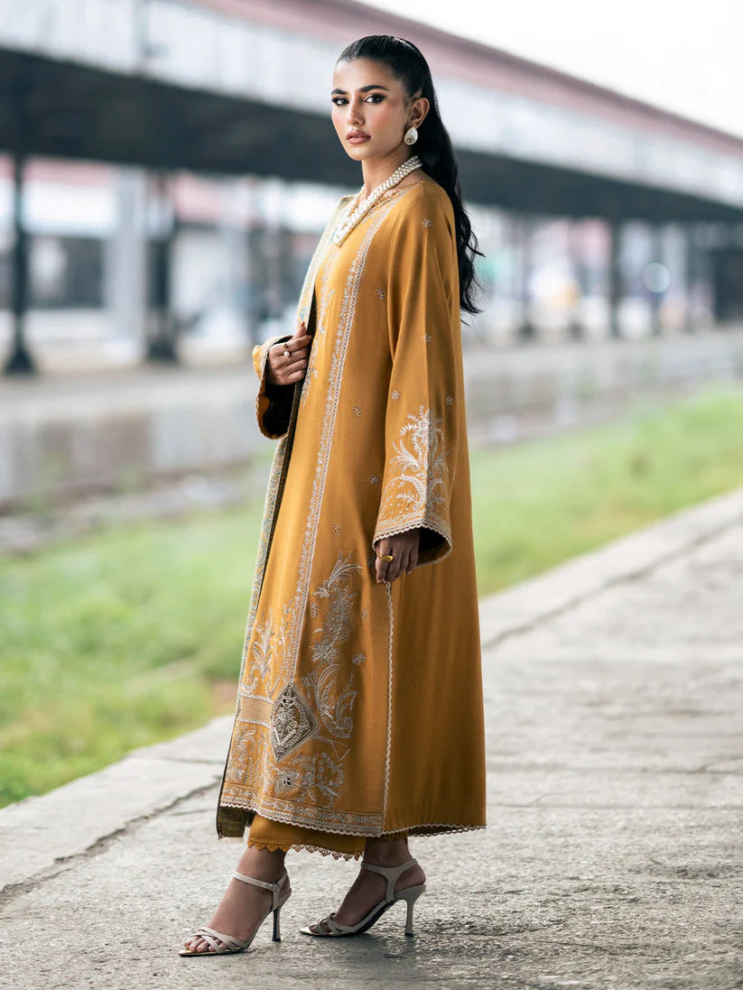 WINTER-3PC DHANAK EMBROIDERED SHIRT WITH COUTRAI PRINTED SHAWL & TROUSER-4129