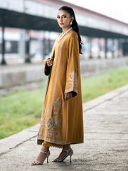 WINTER-3PC DHANAK EMBROIDERED SHIRT WITH COUTRAI PRINTED SHAWL & TROUSER-4129