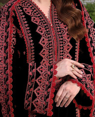 WINTER-3PC DHANAK EMBROIDERED SHIRT WITH DHANAK EMBROIDERED SHAWL & TROUSER-4304 BLACK