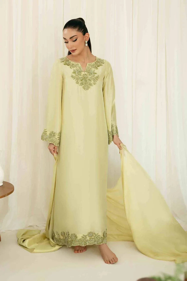 WINTER-3PC-RAW SILK HAND EMBELLISHED SHIRT EMBROIDERED SOFT SILK DUPATTA AND RAW SILK TROUSER-5142