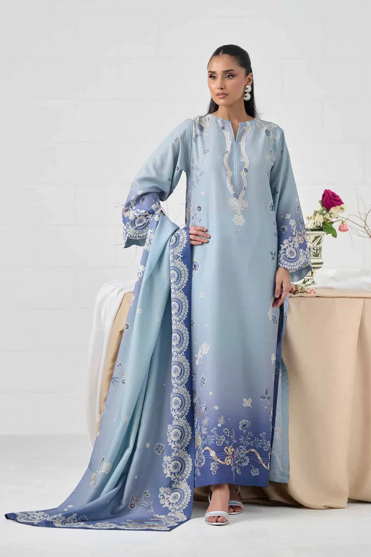 WINTER-3PC-SHAMOZE SILK PRINTED SHIRT SILK PRINTED DUPATTA AND SILK TROUSER-9009