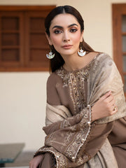 WINTER-3PC DHANAK EMBROIDERED SHIRT WITH COURTRAI PRINTED SHAWL & TROUSER-4388