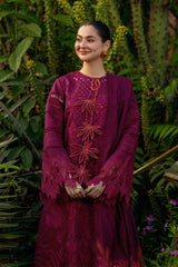 WINTER-3PC DHANAK EMBROIDERED SHIRT WITH KHADDI NET EMB DUPATTA AND EMB TROUSER-5077