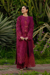 WINTER-3PC DHANAK EMBROIDERED SHIRT WITH KHADDI NET EMB DUPATTA AND EMB TROUSER-5077