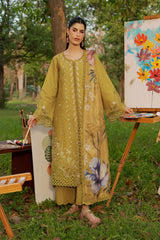 WINTER-3PC DHANAK EMBROIDERED SHIRT WITH WOOL PRINTED SHAWL AND TROUSER-5080