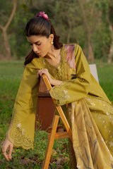 WINTER-3PC DHANAK EMBROIDERED SHIRT WITH WOOL PRINTED SHAWL AND TROUSER-5080