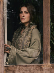 WINTER-3PC DHANAK EMBROIDERED SHIRT WITH COUTRAI PRINTED SHAWL AND TROUSER-5328