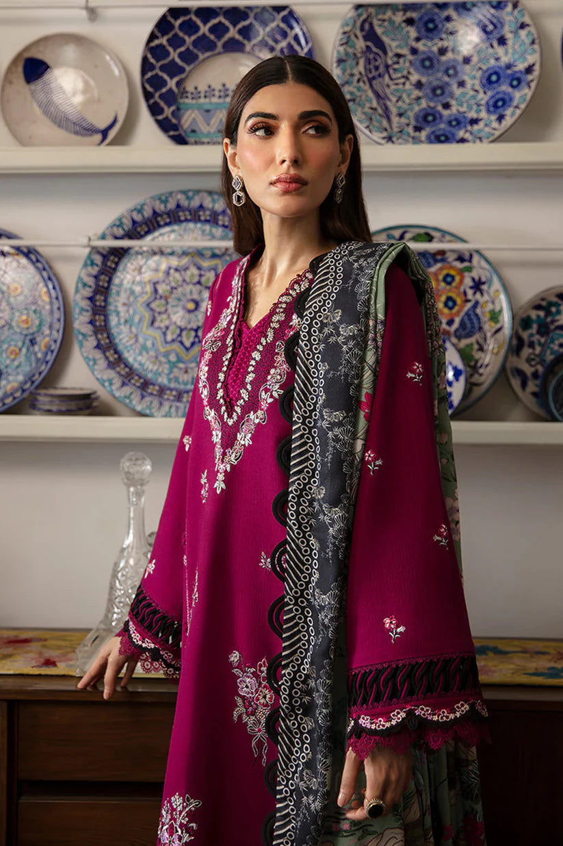 WINTER-3PC DHANAK SEQUENCE EMBROIDERED SHIRT WITH COURTRAI PRINTED SHAWL & DHANAK TOUSER-4209