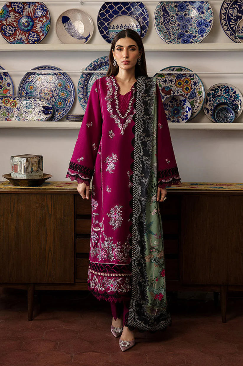 WINTER-3PC DHANAK SEQUENCE EMBROIDERED SHIRT WITH COURTRAI PRINTED SHAWL & DHANAK TOUSER-4209