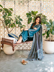 WINTER-3PC DHANAK EMBROIDERED SHIRT WITH COURTRAI PRINTED SHAWL & TROUSER-4387