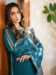 WINTER-3PC DHANAK EMBROIDERED SHIRT WITH COURTRAI PRINTED SHAWL & TROUSER-4387