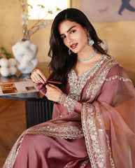 WINTER-3PC-RAW SILK HAND EMB EMBELLISHED SHIRT WITH SOFT SILK EMB DUPATTA AND RAW SILK TROUSER-5214