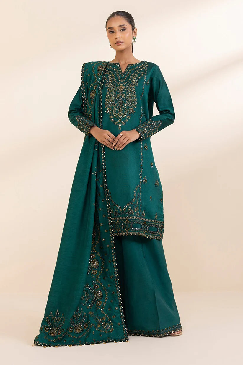 WINTER-3PC DHANAK EMBROIDERED SHIRT WITH DHANAK EMBROIDERED SHAWL AND TROUSER-4225