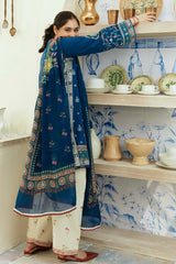 WINTER- 3PC DHANAK EMBROIDERED SHIRT WITH COUTRAI WOOL PRINT SHAWL & EMB TROUSER-4072