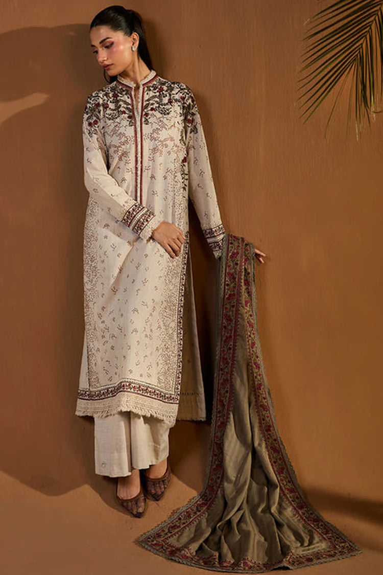 WINTER-3PC DHANAK EMBROIDERED SHIRT WITH DHANAK EMBROIDERED SHAWL AND TROUSER-4424