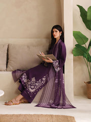 WINTER-3PC DHANAK EMBROIDERED SHIRT WITH COURTRAI PRINTED SHAWL AND TROUSER-4305