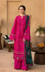 WINTER-3PC DHANAK CHIKANKAARI EMBROIDERED SHIRT WITH WOOL PRINTED SHAWL AND TROUSER-5134