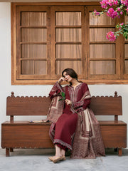 WINTER-3PC DHANAK EMBROIDERED SHIRT WITH COURTRAI PRINTED SHAWL & TROUSER-BIC-4384IZEL-3PC DHANAK EMBROIDERED SHIRT WITH COURTRAI PRINTED SHAWL & TROUSER-4384