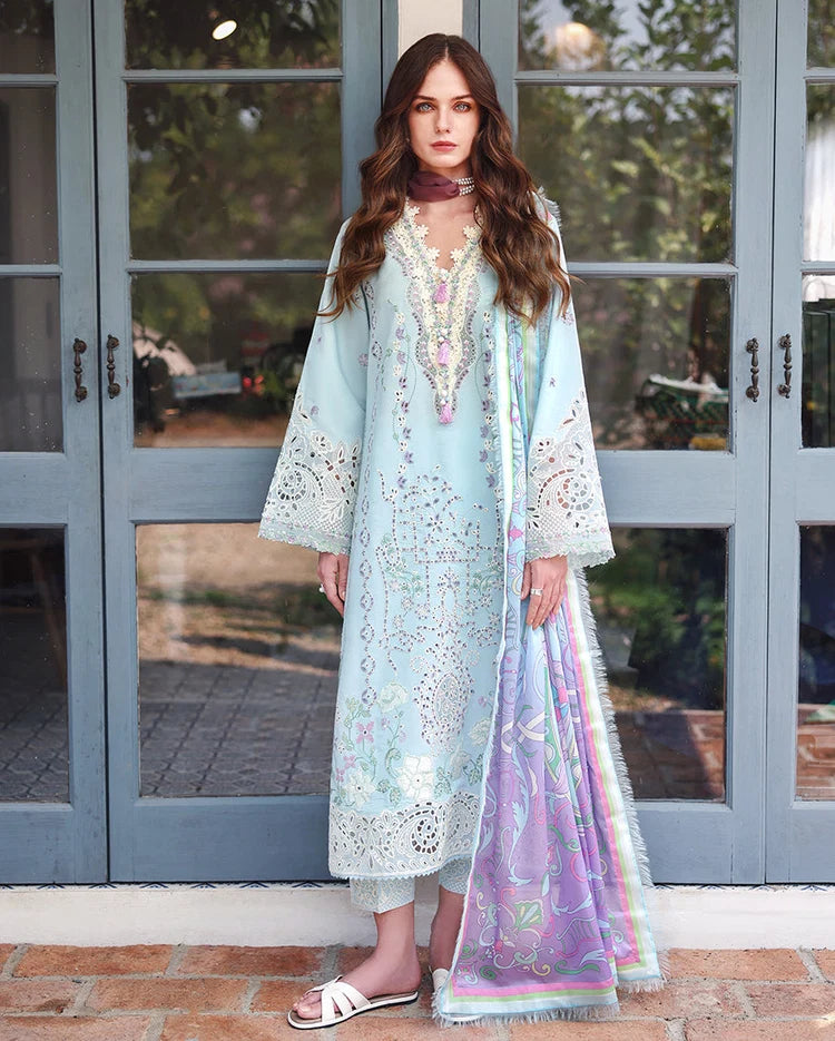 WINTER-3PC DHANAK CHIKAN EMBROIDERED SHIRT WITH COUTRAI PRINTED SHAWL AND TROUSER-5082