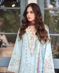WINTER-3PC DHANAK CHIKAN EMBROIDERED SHIRT WITH COUTRAI PRINTED SHAWL AND TROUSER-5082